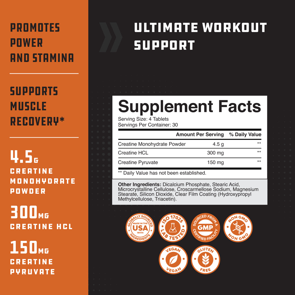 High Strength Tri Phase Creatine Tablets for Women & Men - Formula Blend of Creatine Monohydrate, 300Mg HCL & Pyruvate Supplement - Muscle Mass Gain & Recovery Supplement - 120 Count