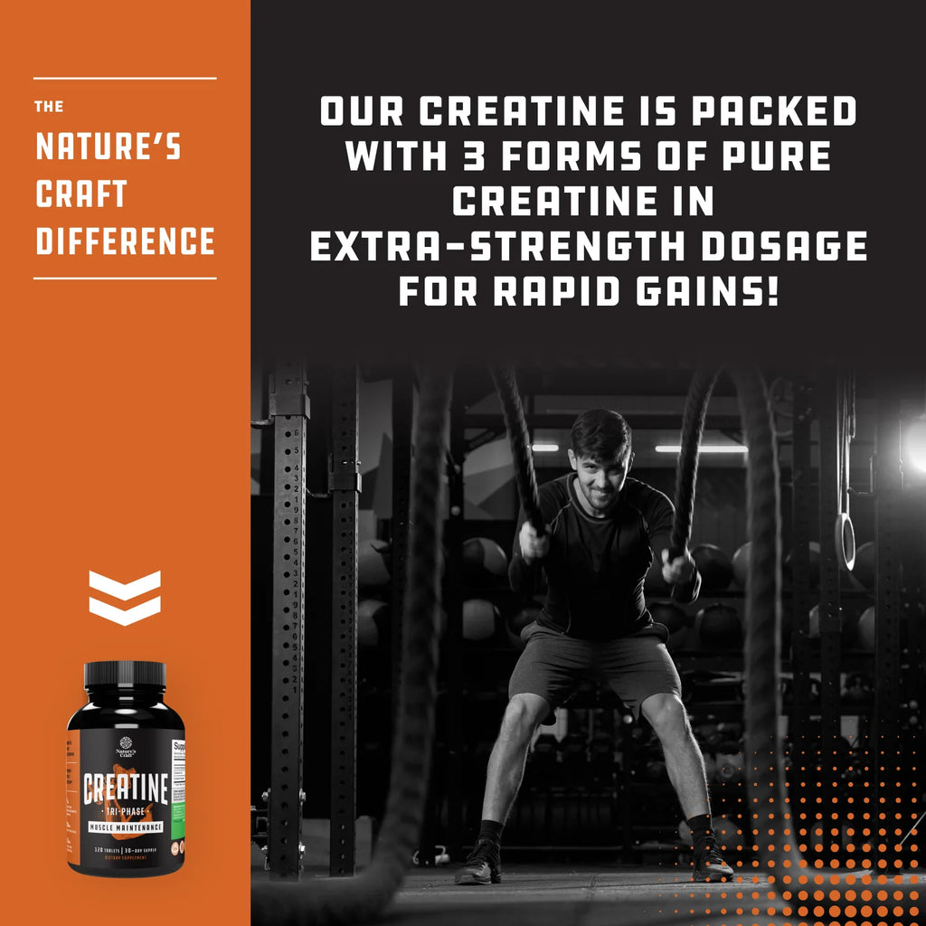 High Strength Tri Phase Creatine Tablets for Women & Men - Formula Blend of Creatine Monohydrate, 300Mg HCL & Pyruvate Supplement - Muscle Mass Gain & Recovery Supplement - 120 Count