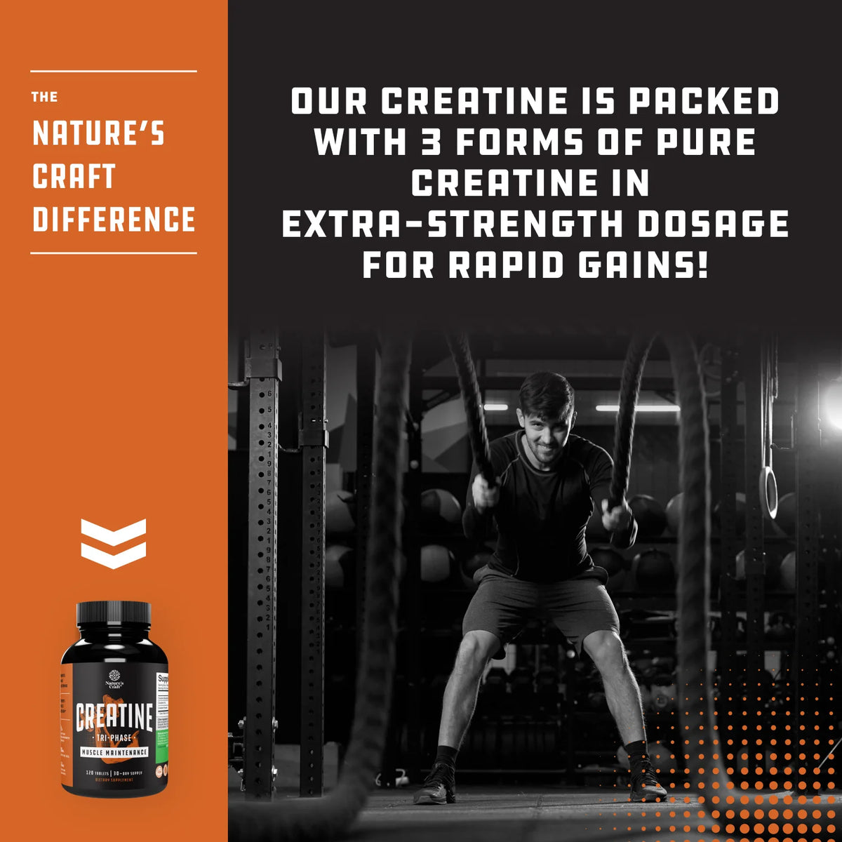 High Strength Tri Phase Creatine Tablets for Women & Men - Formula Blend of Creatine Monohydrate, 300Mg HCL & Pyruvate Supplement - Muscle Mass Gain & Recovery Supplement - 120 Count