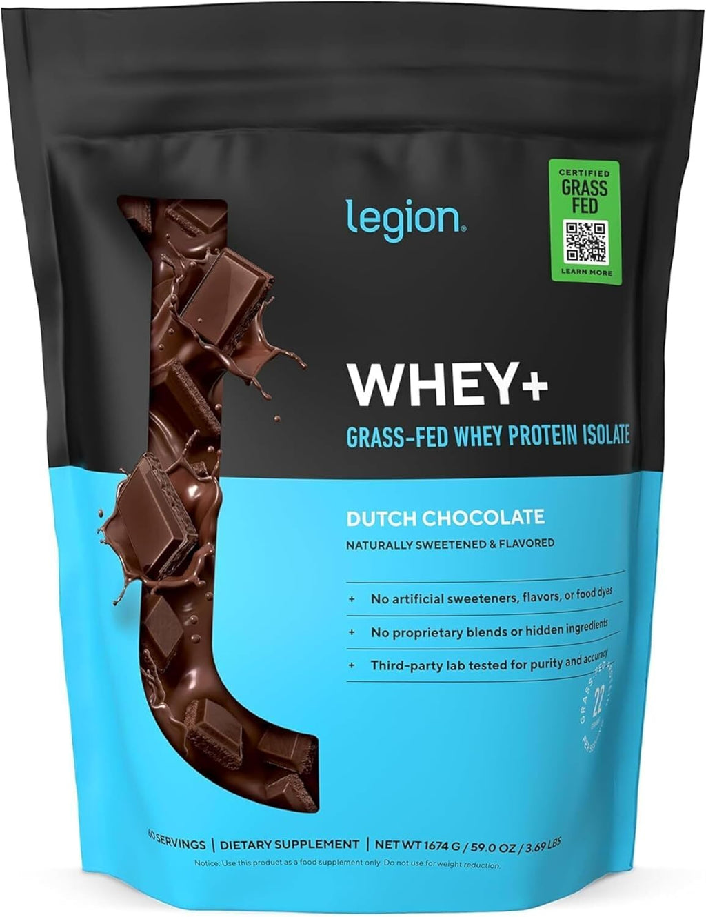 Whey+ Protein Isolate Grass Fed Low Carb, Chocolate, 60 Servings
